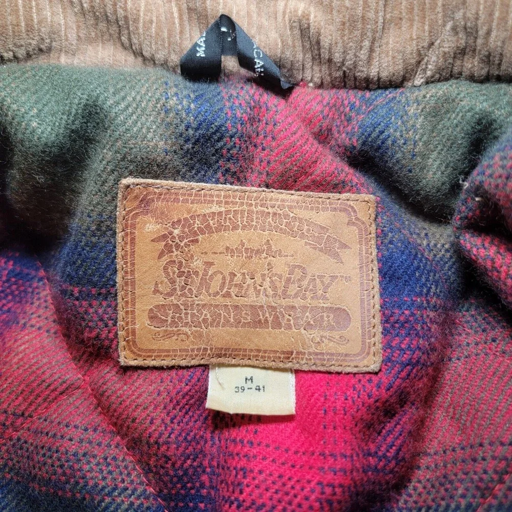Vtg St Johns Bay Barn Chore Jacket Men Med Olive Corduroy Collar Flannel Quilted